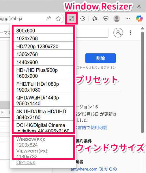 Windows Resizerのプリセット選択画面