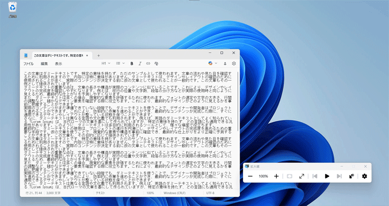全画面表示モードで拡大している様子
