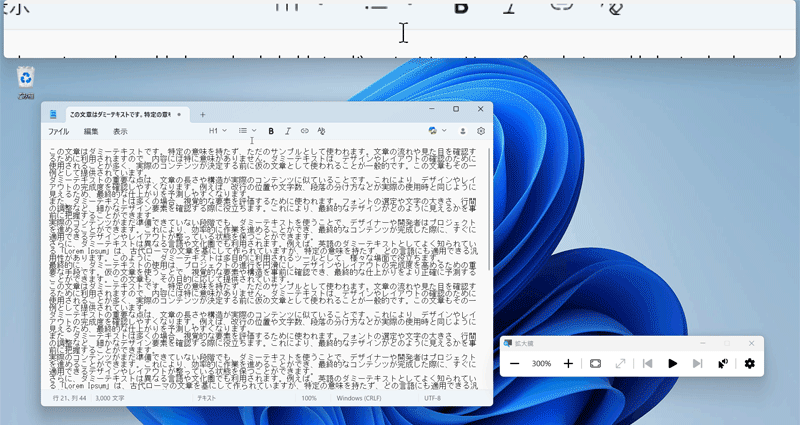 固定モードで拡大している様子